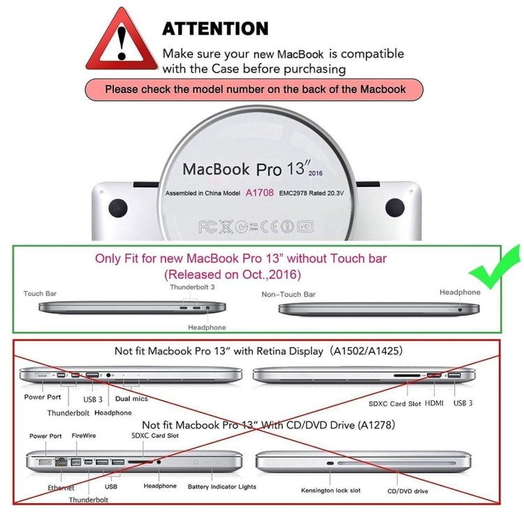 ENKAY Hat-Prince Estojo Protetor Rígido Cristal 2 em 1 + Capa Protetora Ultra-fina de TPU para Teclado Versão US para MacBook Pro Novo 2016 13,3 polegadas sem Touchbar (A1708)