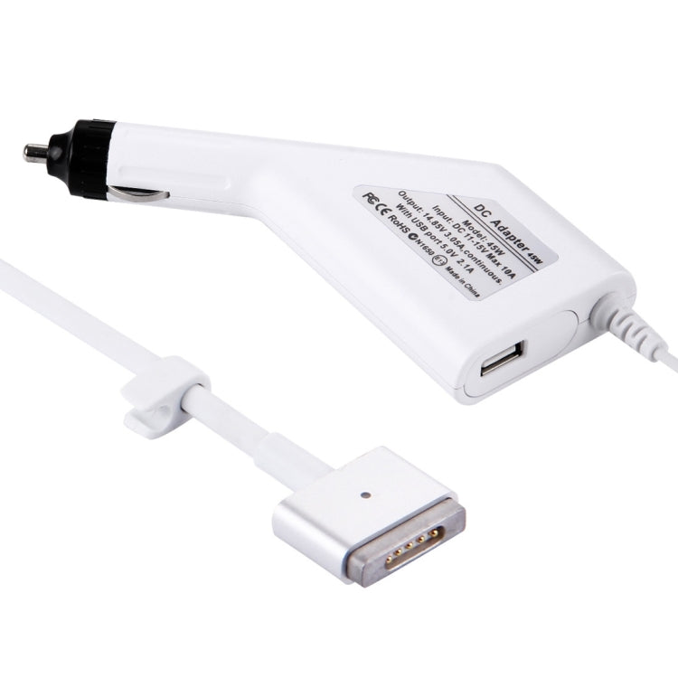 Carregador de Carro MagSafe 2 Estilo T 5 Pinos 45W 14,85V 3,05A com 1 Porta USB para Apple MacBook A1466 / A1436 / A1465 / A1435 / MD224 / MD231 / MD761 / MD711, Comprimento: 1,7m, 45W 14,85V 3,05A
