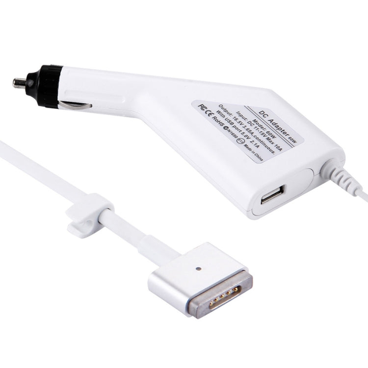 Carregador de Carro MagSafe 2 Estilo T 5 Pinos 60W 16,5V 3,65A com 1 Porta USB para Apple MacBook A1465 / A1502 / A1435 / MD212 / MD2123 / MD662, Comprimento: 1,7m