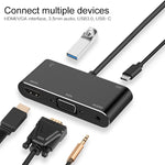 Conversor USB-C / Type-C para HDMI / VGA / USB 3.0 / PD