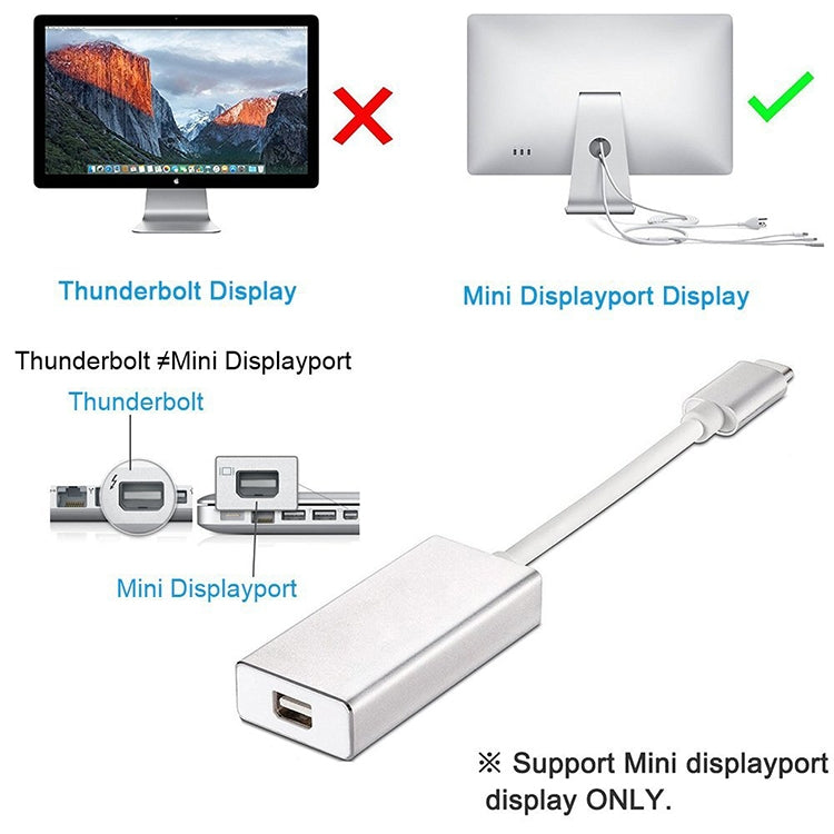 Conversor USB-C / Type-C 3.1 Macho para Mini DP Fêmea HD, Comprimento: 12cm, Prateado, Dourado