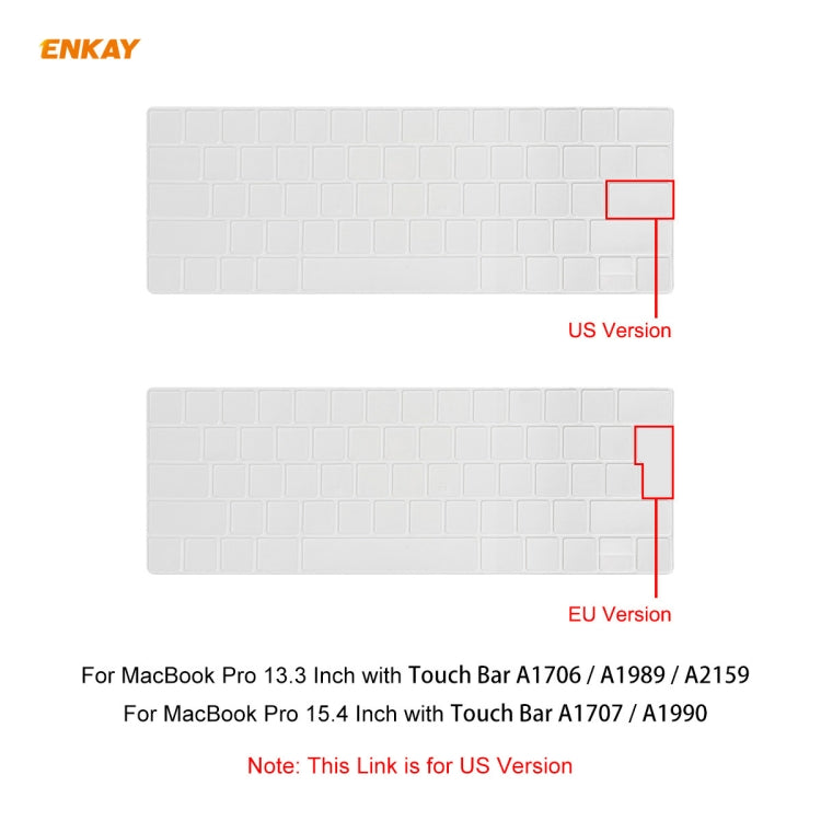 Capa Protetora de Teclado ENKAY TPU para MacBook Pro 13.3 polegadas A1706 / A1989 / A2159 & Pro 15.4 polegadas A1707 / A1990 (com Touch Bar), Versão US
