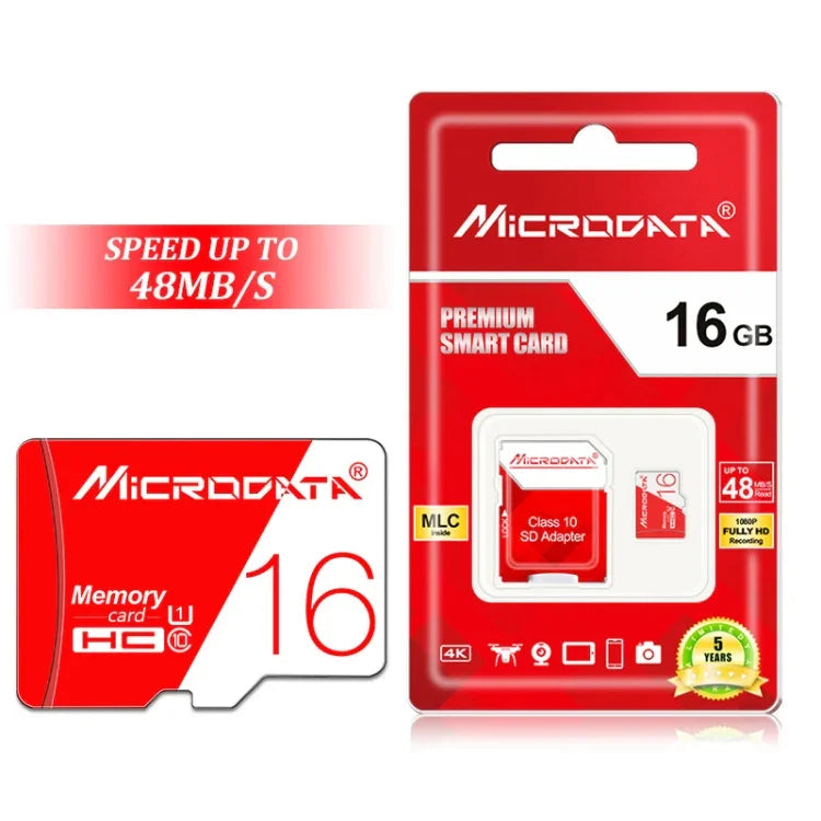 Cartão de Memória MICRODATA 16GB Alta Velocidade U1 Vermelho e Branco TF (Micro SD), 16GB