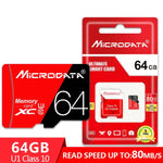 Cartão de Memória TF (Micro SD) Vermelho e Preto U3 de Alta Velocidade MICRODATA 64GB, 64GB