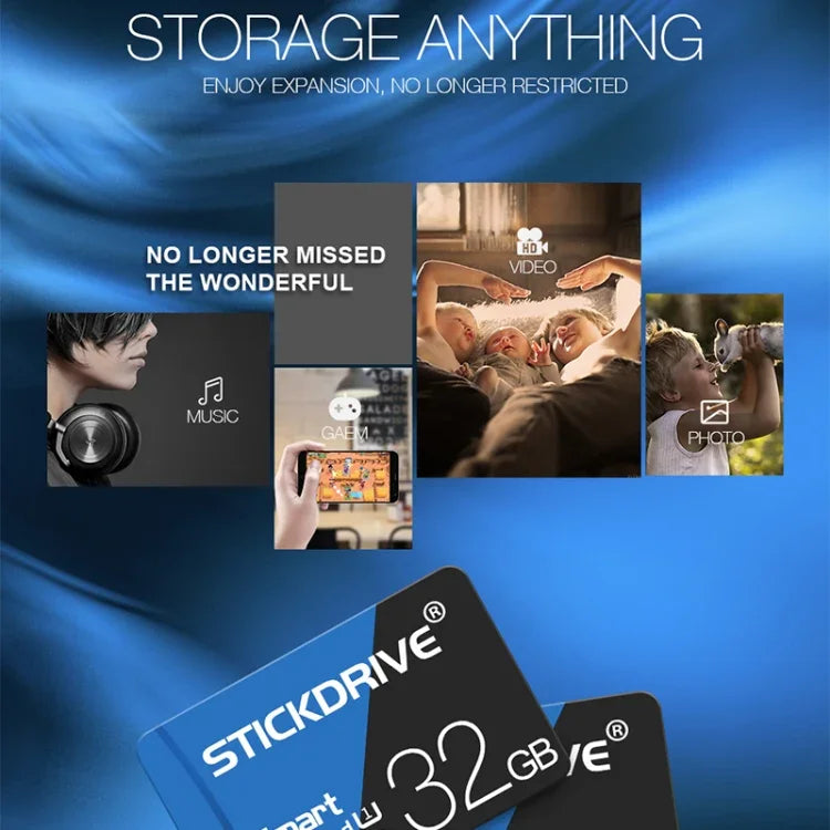 Cartão de Memória TF (Micro SD) Azul e Preto U1 de Alta Velocidade STICKDRIVE 32GB, 32GB