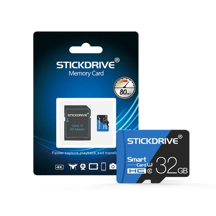 Cartão de Memória TF (Micro SD) Azul e Preto U1 de Alta Velocidade STICKDRIVE 32GB, 32GB