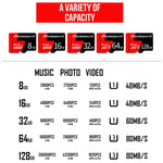 MICRODATA 8GB U1 Red and Black TF(Micro SD) Memory Card, 8GB