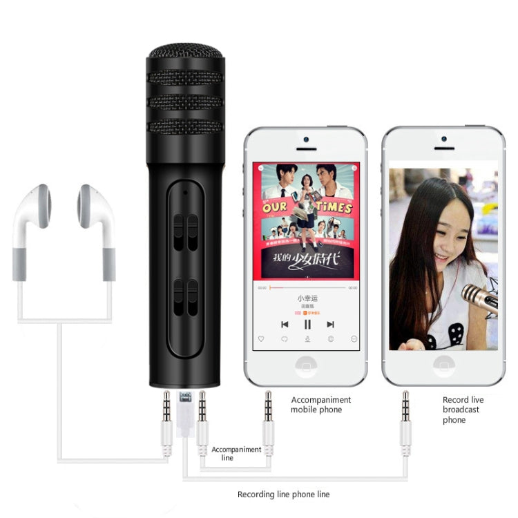 Microfone Condensador BGN-C7 para Karaoke em Telefone Móvel com Duplo Microfone para Canto ao Vivo e Placa de Som Integrada