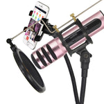 Microfone Condensador BGN-C7 para Karaoke em Telefone Móvel com Duplo Microfone para Canto ao Vivo e Placa de Som Integrada