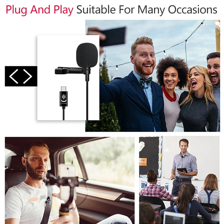 Microfone de Lapela Condensador com Redução Inteligente de Ruído YICHUANG YC-LM10 USB-C / Tipo-C, Comprimento do Cabo: 1,5m, YC-LM10