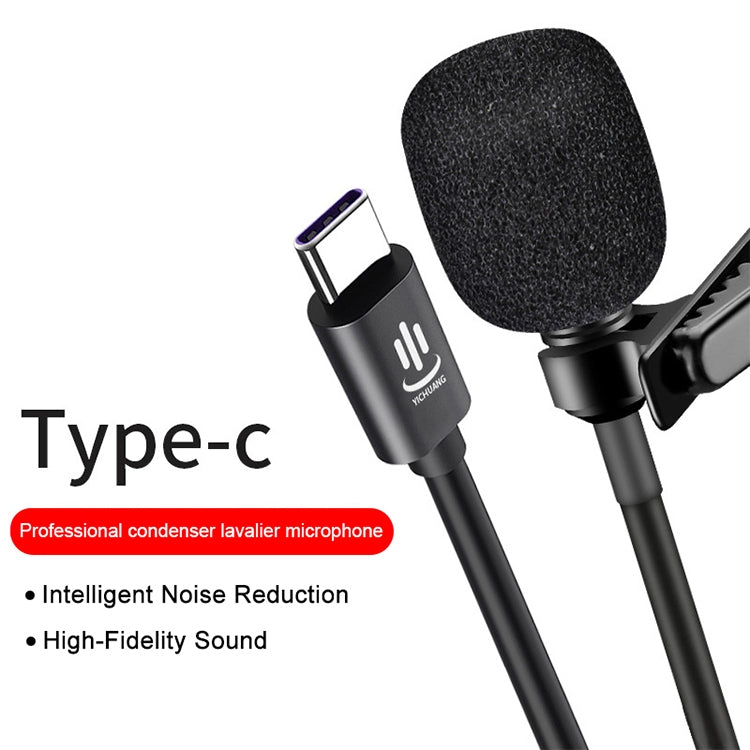 Microfone de Lapela Condensador com Redução Inteligente de Ruído YICHUANG YC-LM10 USB-C / Tipo-C, Comprimento do Cabo: 1,5m, YC-LM10