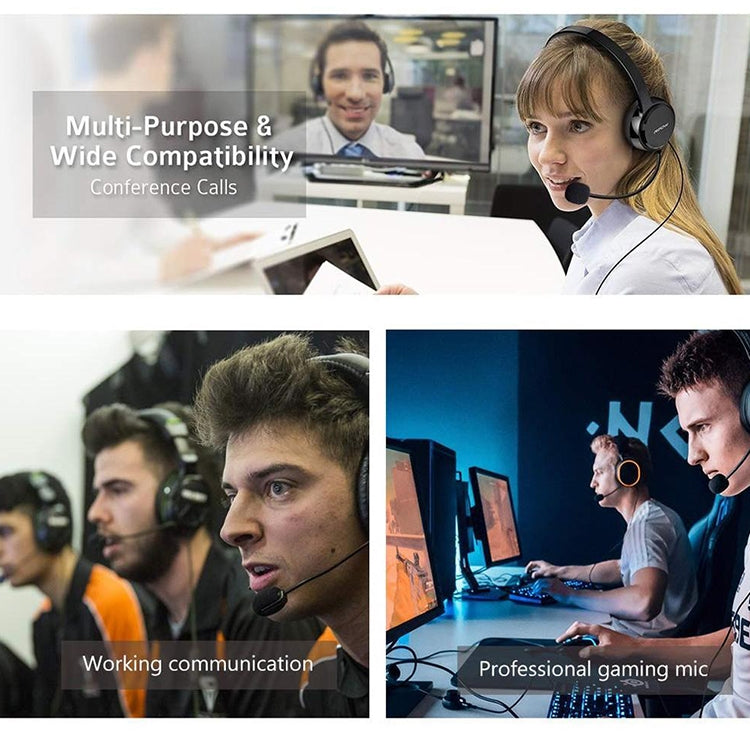 ZJ033MR-03 Plugue Reto Mono 3.5mm 19cm Headset Gaming com Microfone ao Vivo para Placa de Som, Plugue Reto Mono 17cm