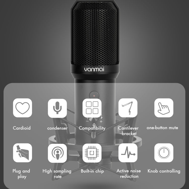 Kit de microfone USB para gravação Yanmai Q10B, Q10B