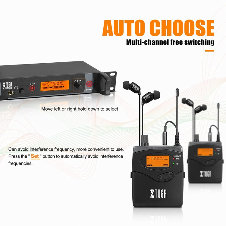 Sistema de monitor intra-auricular sem fios UHF para cantor de palco XTUGA RW2080, recetor BodyPack único RW2080