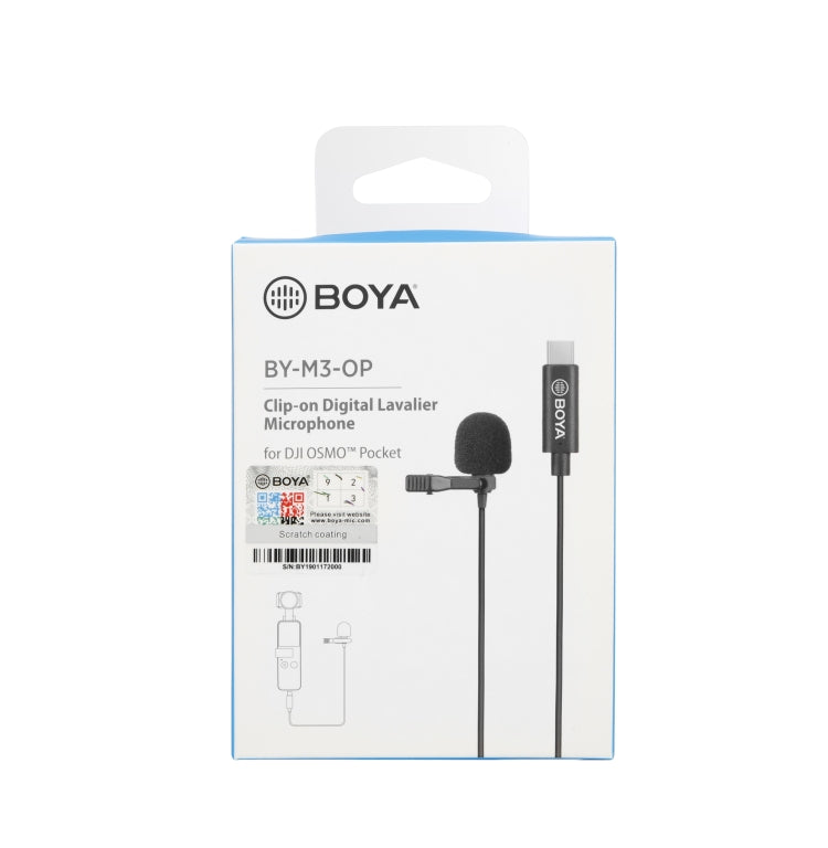 BOYA BY-M3-OP Microfone Lavalier Digital Clip-on para DJI OSMO Pocket, BY-M3-OP