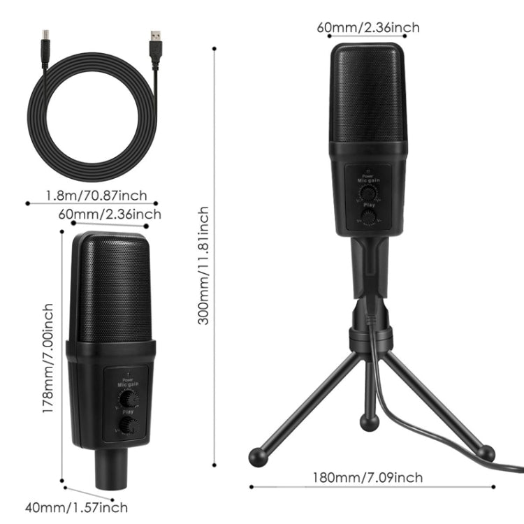 Yanmai SF-970 Microfone Condensador Profissional para Gravação de Som com Suporte Tripé & Cabo USB, Comprimento do Cabo: 1,8m