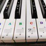 2 Peças Autocolantes Transparentes de Escala Musical para Piano Eletrónico com 88 / 61 / 54 / 49 Teclas, 2 Peças Autocolantes Transparentes de Escala Musical