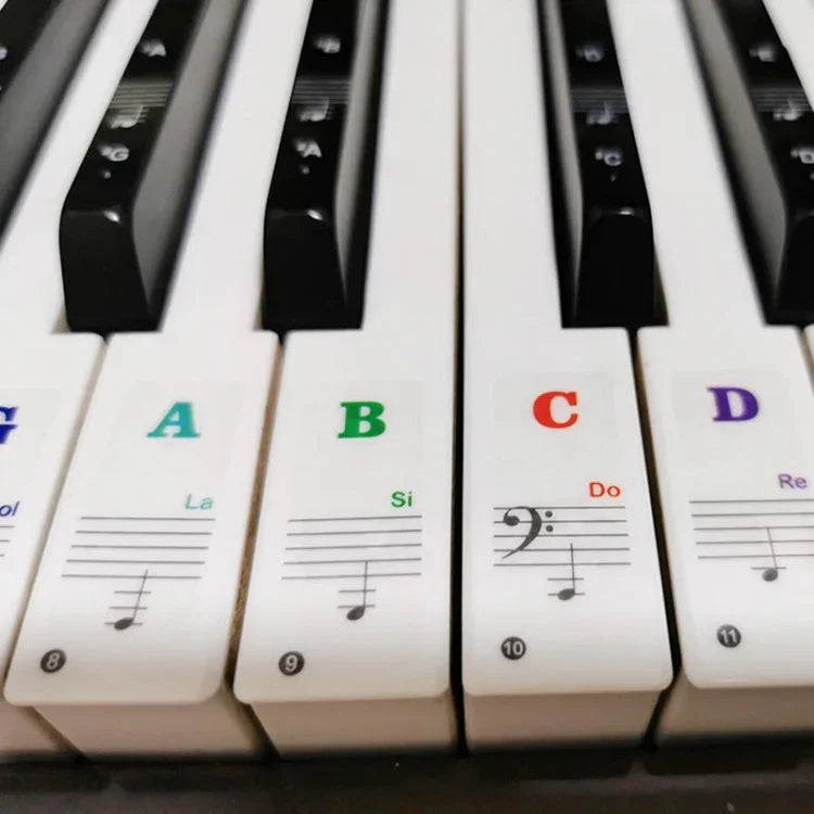 2 Peças Autocolantes Transparentes de Escala Musical para Piano Eletrónico com 88 / 61 / 54 / 49 Teclas, 2 Peças Autocolantes Transparentes de Escala Musical