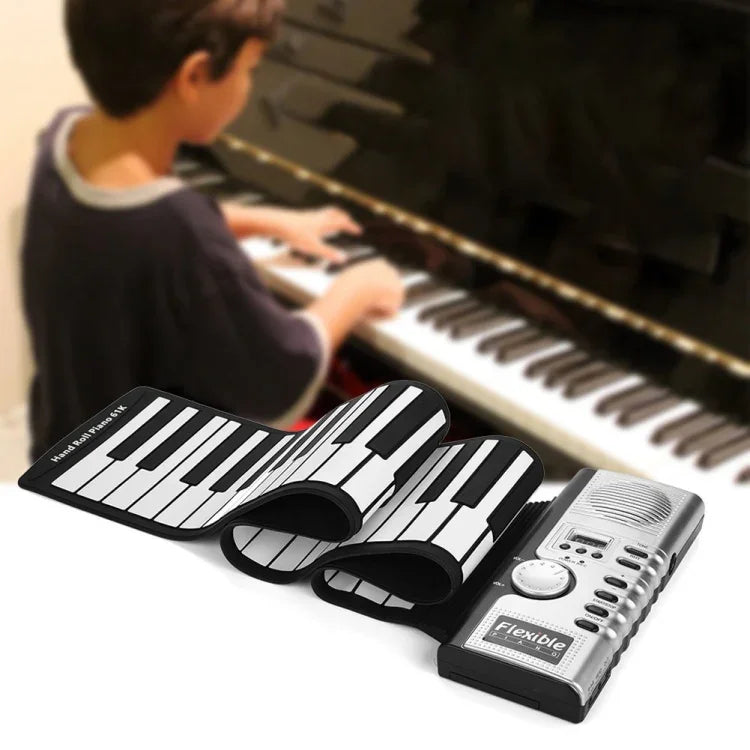 Teclado Piano Eletrónico Flexível Portátil de 61 Teclas com Colunas, 61 Teclas
