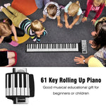 Teclado Piano Eletrónico Flexível Portátil de 61 Teclas com Colunas, 61 Teclas