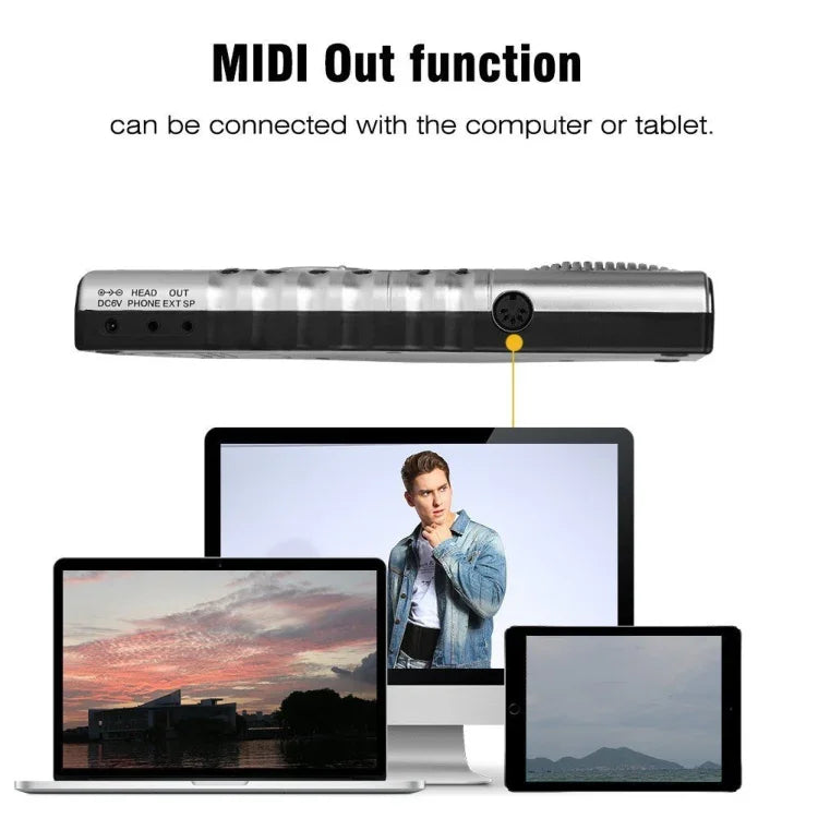 Teclado Piano Eletrónico Flexível Portátil de 61 Teclas com Colunas, 61 Teclas
