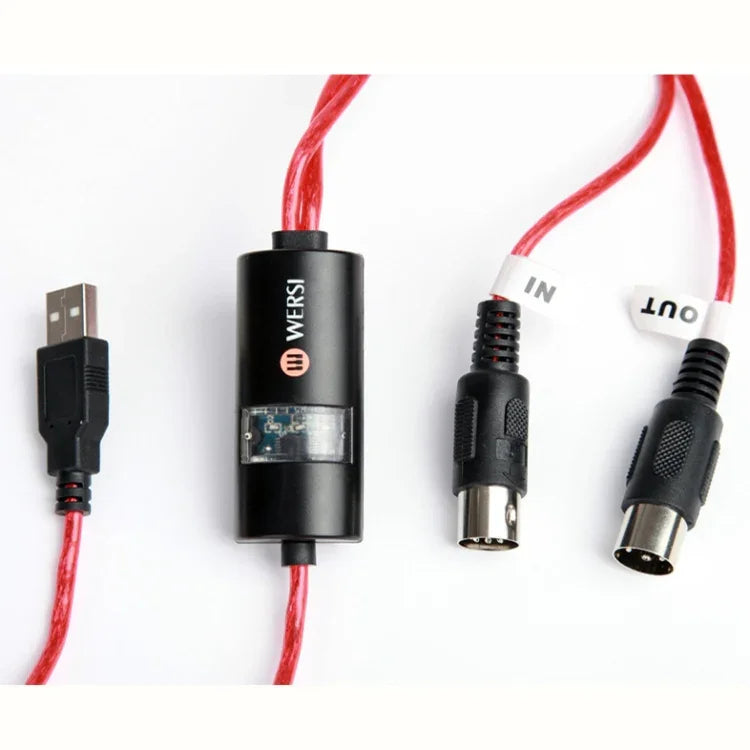 WERSI UM-18 Cabo USB MIDI MidiPort Cabo MIDI Piano Elétrico Bateria Eletrónica Linha de Edição Musical, Comprimento: 2m
