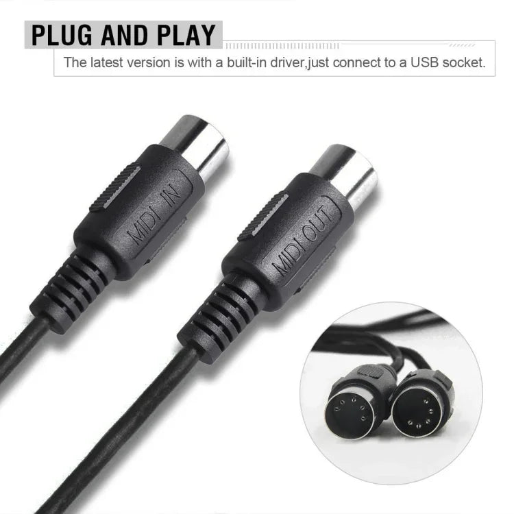 WERSI UM-18 Cabo USB MIDI MidiPort Cabo MIDI Piano Elétrico Bateria Eletrónica Linha de Edição Musical, Comprimento: 2m