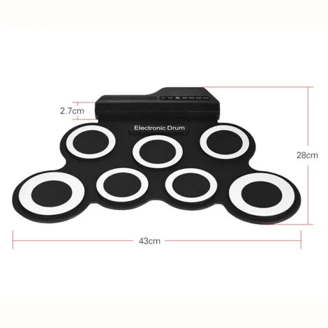 Bateria Eletrónica Portátil de Silicone com Rolagem Manual USB, Bateria Eletrónica USB (Preto), Bateria Eletrónica (Verde)
