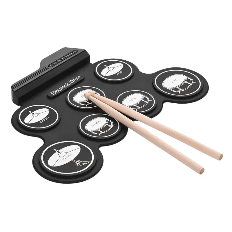 Bateria Eletrónica Portátil de Silicone com Rolagem Manual USB, Versão Ícone Preta, Bateria Eletrónica Versão Ícone Preta