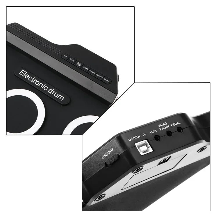 Bateria Eletrónica Portátil de Silicone com Rolagem Manual USB, Versão Ícone Preta, Bateria Eletrónica Versão Ícone Preta