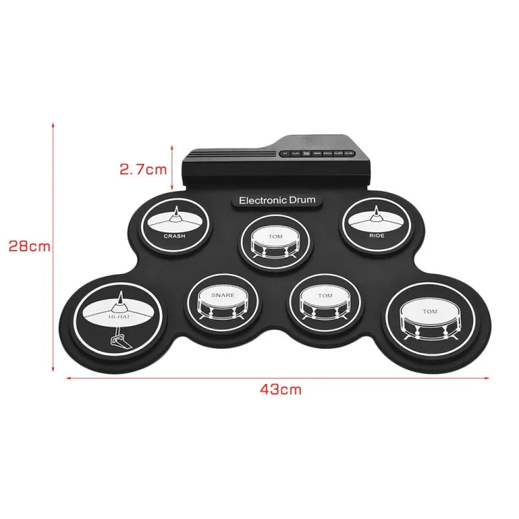 Bateria Eletrónica Portátil de Silicone com Rolagem Manual USB, Versão Ícone Preta, Bateria Eletrónica Versão Ícone Preta
