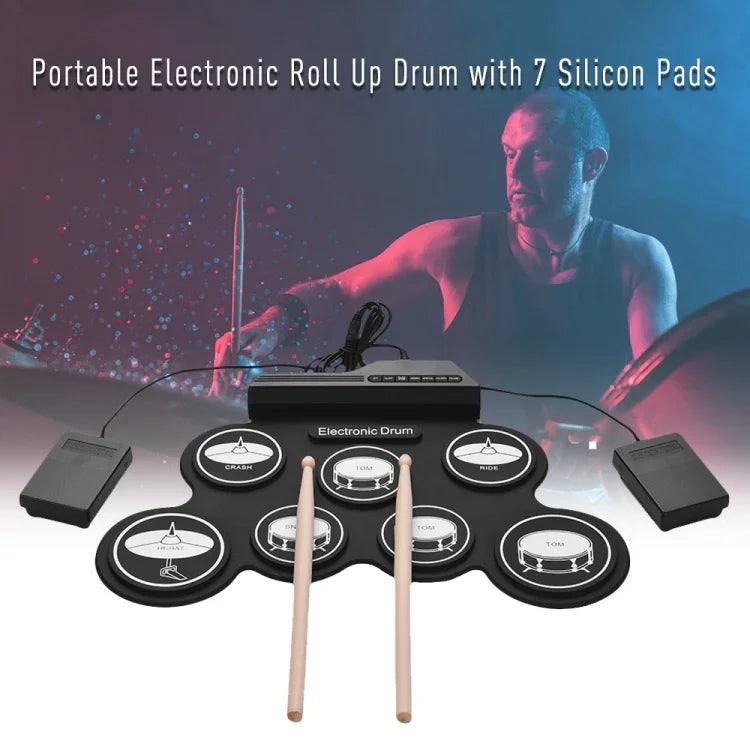 Bateria Eletrónica Portátil de Silicone com Rolagem Manual USB, Versão Ícone Preta, Bateria Eletrónica Versão Ícone Preta