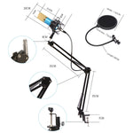 Conjunto de Microfone com Suporte Anti-Choque Metálico de Alta Gama para Rede K-Song BM-800, Kit BM800 Preto, Kit BM800 Rosa, Kit BM800 Azul, Kit BM800 Branco