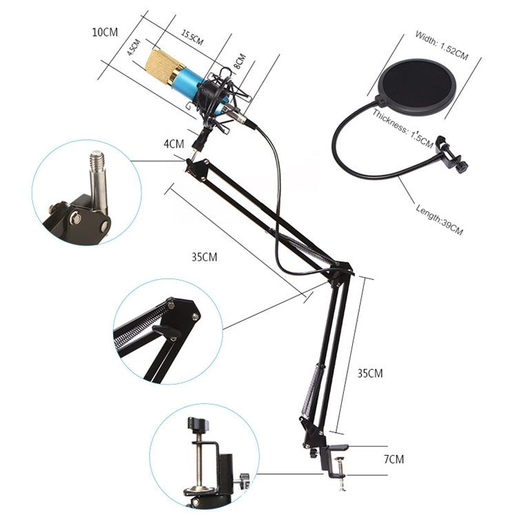 Conjunto de Microfone com Suporte Anti-Choque Metálico de Alta Gama para Rede K-Song BM-800, Kit BM800 Preto, Kit BM800 Rosa, Kit BM800 Azul, Kit BM800 Branco