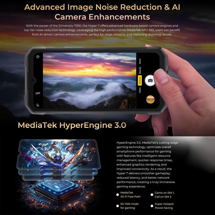 HOTWAV Hyper 7 Telemóvel Resistente, 8GB+256GB, 10800mAh, 6,6 polegadas Android 14 MediaTek Dimensity 7050 5G, Rede: 5G, OTG, NFC