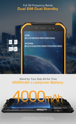 À prova de água IP68/IP69K, à prova de pó e choque, reconhecimento facial, bateria de 4000mAh, ecrã de 5.0 polegadas, Android 9.0 MTK6580A/W Quad Core até 1.3GHz, rede: 3G, Armor X6 2GB+16GB