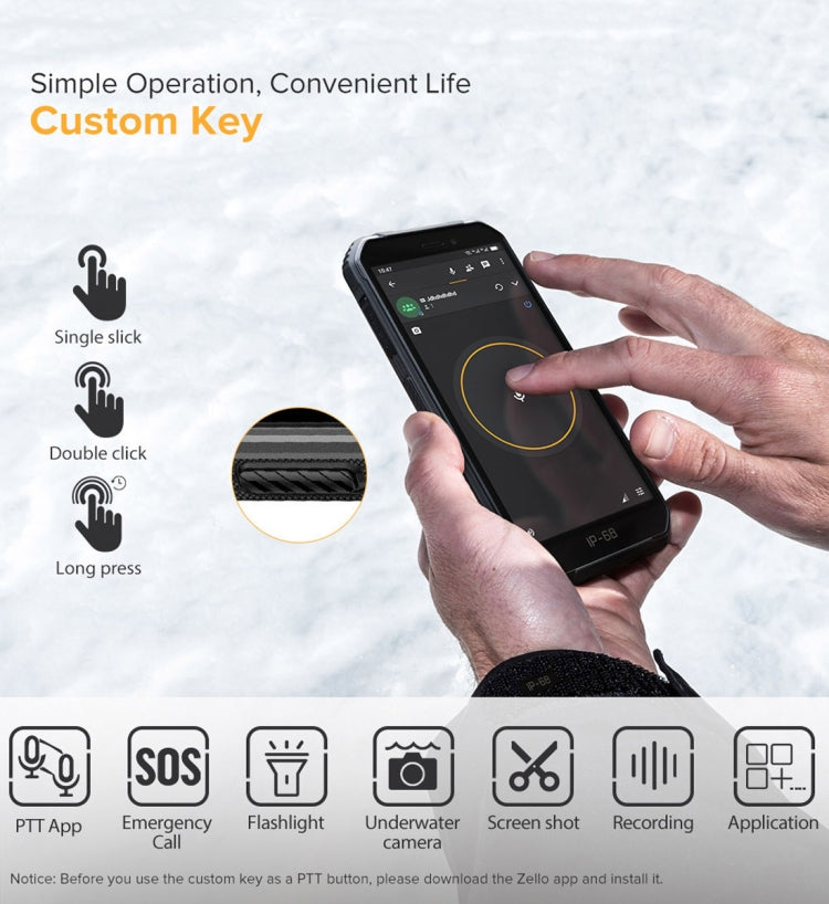 À prova de água IP68/IP69K, à prova de pó e choque, reconhecimento facial, bateria de 4000mAh, ecrã de 5.0 polegadas, Android 9.0 MTK6580A/W Quad Core até 1.3GHz, rede: 3G, Armor X6 2GB+16GB
