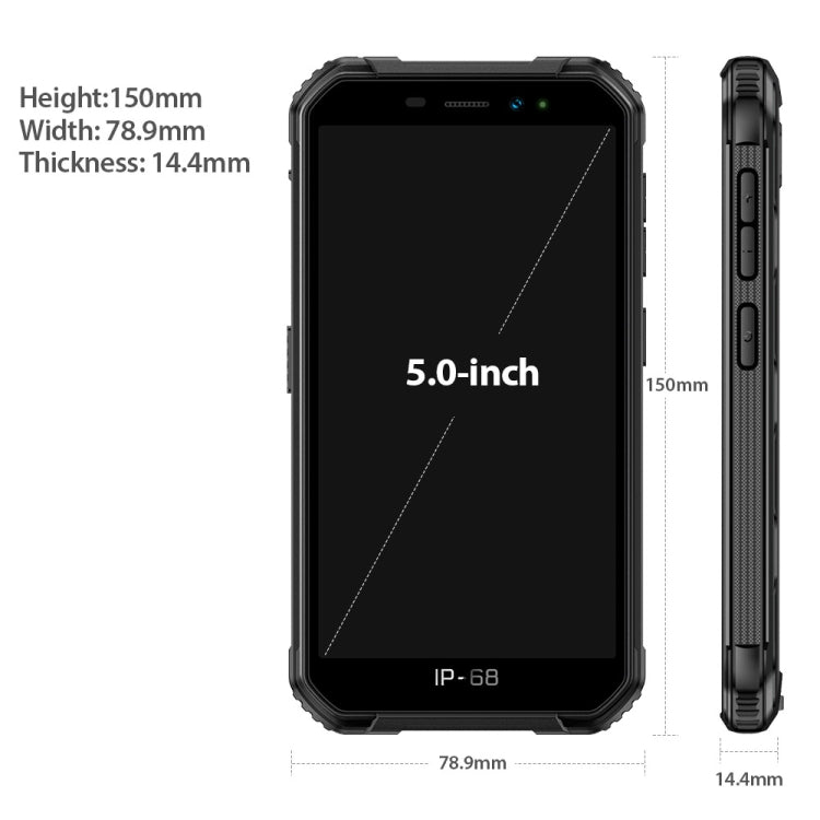 À prova de água IP68/IP69K, à prova de pó e choque, reconhecimento facial, bateria de 4000mAh, ecrã de 5.0 polegadas, Android 9.0 MTK6580A/W Quad Core até 1.3GHz, rede: 3G, Armor X6 2GB+16GB