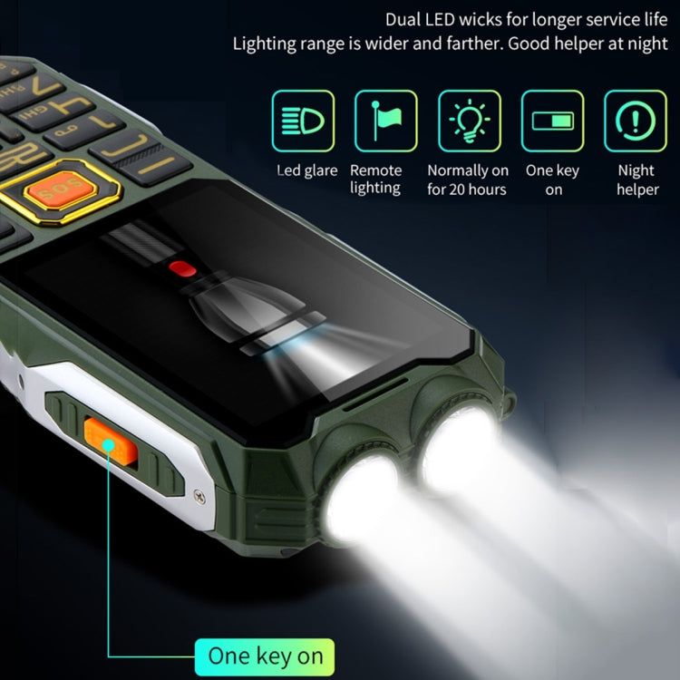 Impermeável, resistente a choques e poeiras, bateria de 16800mAh, 2,4 polegadas, 21 teclas, Bluetooth, lanterna LED, FM, SOS, Dual SIM, rede: 2G, Q8 2G