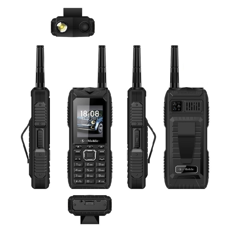Impermeável, resistente a choques e poeiras, bateria de 2400mAh, 2,2 polegadas, 21 teclas, lanterna LED, FM, Quad SIM, com antena
