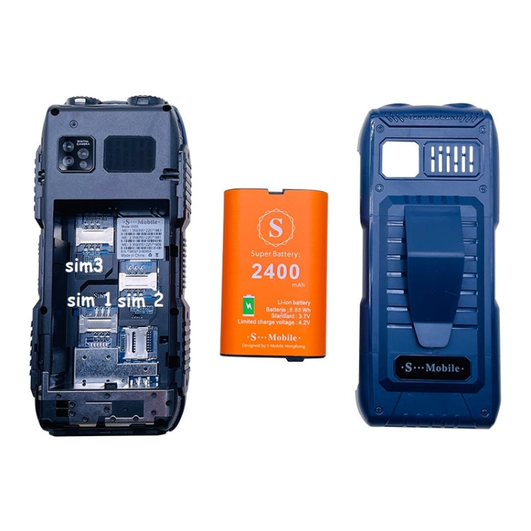 Impermeável, resistente a choques e poeiras, bateria de 2400mAh, 2,2 polegadas, 21 teclas, lanterna LED, FM, Quad SIM, com antena