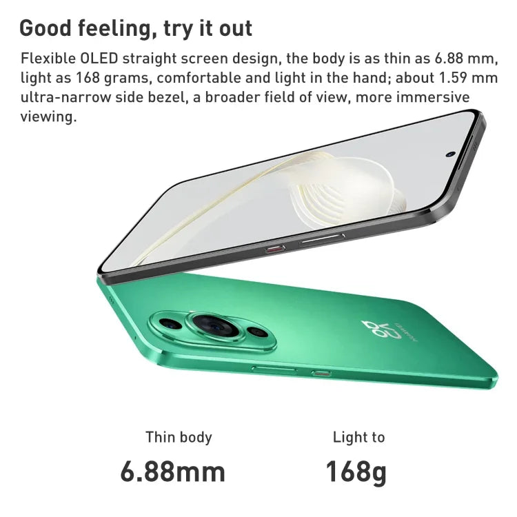 Câmaras Duplas Traseiras, Identificação por Impressão Digital no Ecrã, 6,7 polegadas HarmonyOS Qualcomm Snapdragon 778G 4G Octa Core até 2,4GHz, Rede: 4G, OTG, NFC, Não Suporta Google Play, nova 11 256GB
