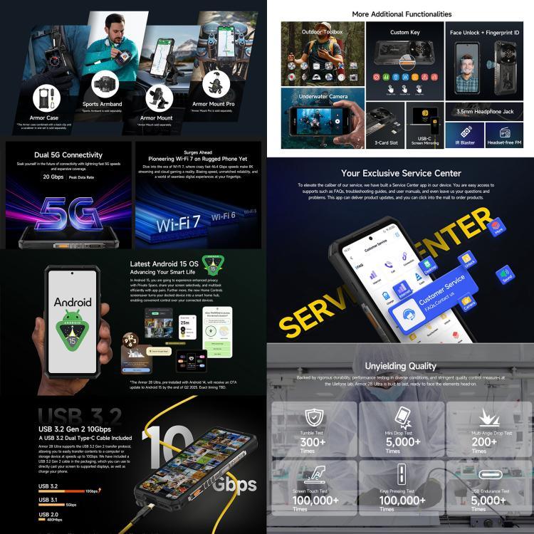 Ulefone Armor 28 Ultra Telemóvel Resistente, 16GB+1TB, Visão Noturna, 10600mAh, 6,67 polegadas Android 14 MediaTek Dimensity 9300+ Octa Core, Rede: 5G, NFC, Armor 28 Ultra