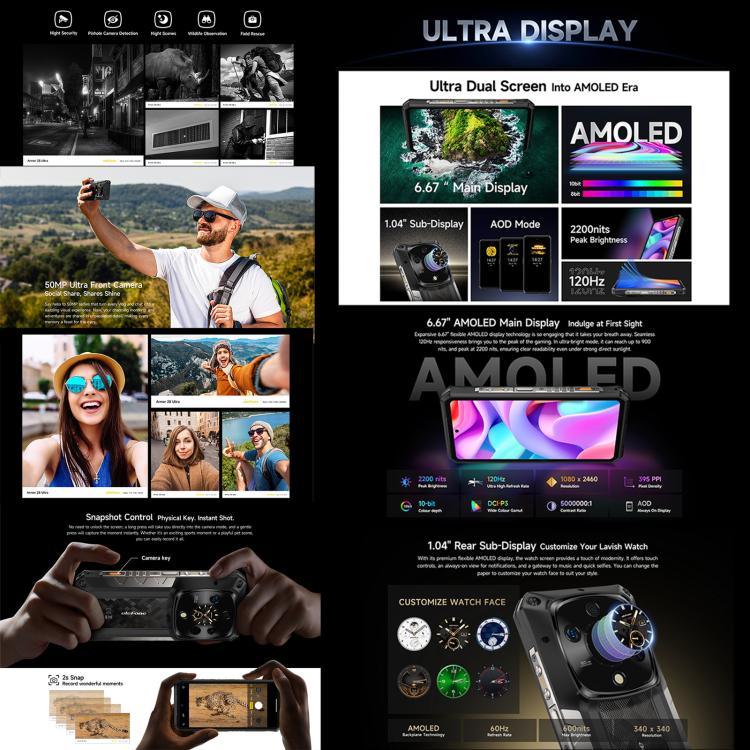 Ulefone Armor 28 Ultra Telemóvel Resistente, 16GB+1TB, Visão Noturna, 10600mAh, 6,67 polegadas Android 14 MediaTek Dimensity 9300+ Octa Core, Rede: 5G, NFC, Armor 28 Ultra