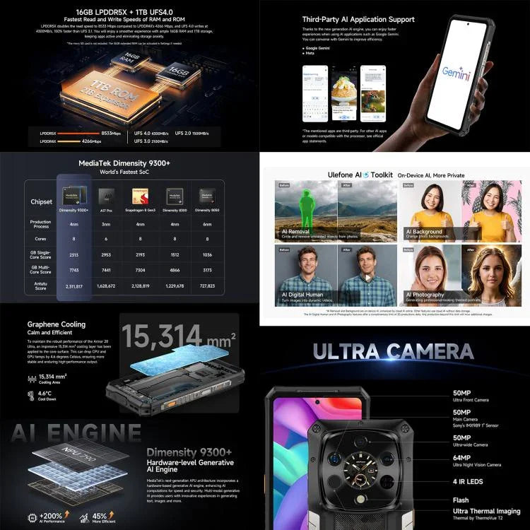 Ulefone Armor 28 Ultra Versão Térmica Telemóvel Resistente, 16GB+1TB, Visão Noturna, 10600mAh, 6,67 polegadas Android 14 MediaTek Dimensity 9300+ Octa Core, Rede: 5G, NFC, Armor 28 Ultra Versão Térmica