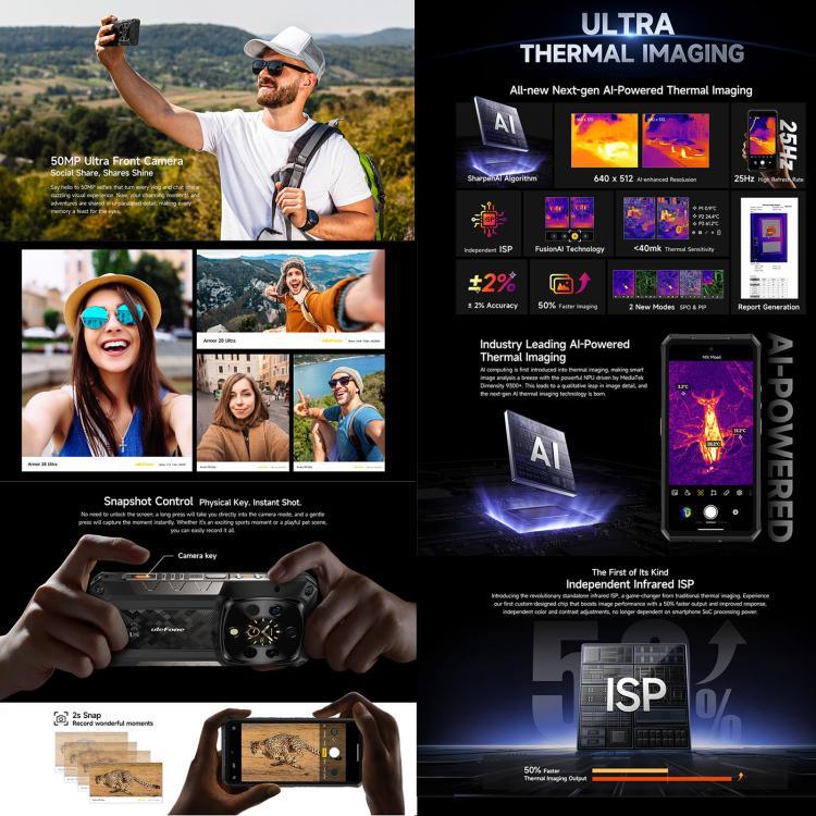Ulefone Armor 28 Ultra Versão Térmica Telemóvel Resistente, 16GB+1TB, Visão Noturna, 10600mAh, 6,67 polegadas Android 14 MediaTek Dimensity 9300+ Octa Core, Rede: 5G, NFC, Armor 28 Ultra Versão Térmica