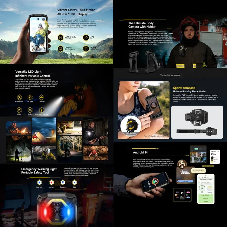 Ulefone Armor Mini 20, Visão Noturna, 8GB+256GB, Telemóvel Resistente IP68/IP69K, 4,7 polegadas Android 14 MediaTek Dimensity 6300 Octa Core, Rede: 4G, NFC, OTG, Armor Mini 20