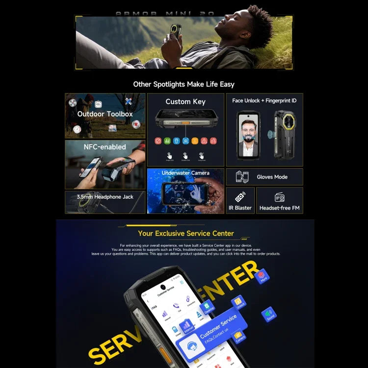 Ulefone Armor Mini 20, Visão Noturna, 8GB+256GB, Telemóvel Resistente IP68/IP69K, 4,7 polegadas Android 14 MediaTek Dimensity 6300 Octa Core, Rede: 4G, NFC, OTG, Armor Mini 20