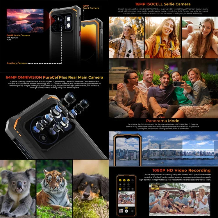 HOTWAV CYBER 13, Telemóvel Resistente IP68/IP69K, 8GB+128GB, 10800mAh, 6,6 polegadas Android 14.0 Unisoc T606 Octa Core, Rede: 4G, NFC, OTG