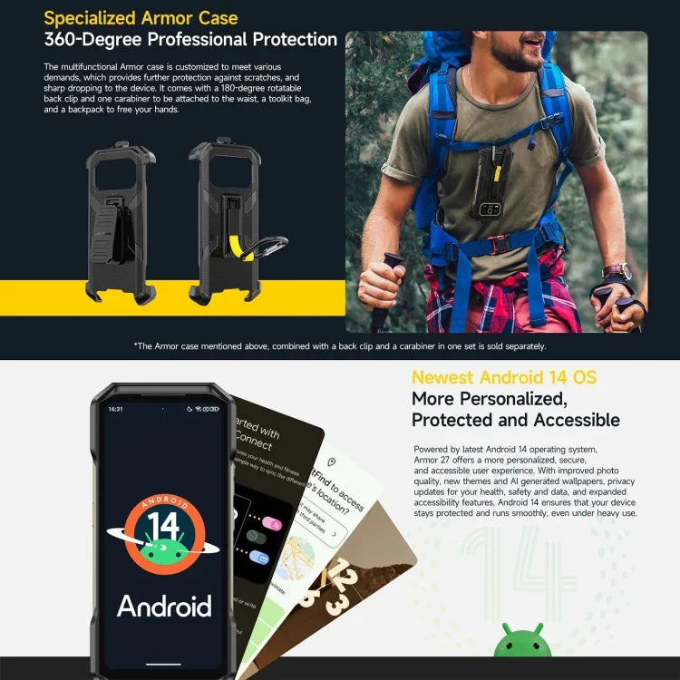 Ulefone Armor 27 Telemóvel Resistente, 12GB+256GB, Visão Noturna, 10600mAh, 6,78 polegadas Android 14 MediaTek Helio G99 Octa Core, Rede: 4G, NFC, OTG, Armor 27